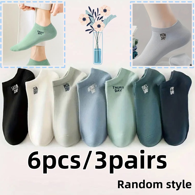 TEMU 6 piezas/3 - Calcetines tobilleros de corte para hombre en colores aleatorios, calcetines cortos casuales de estilo japonés, ligeros y