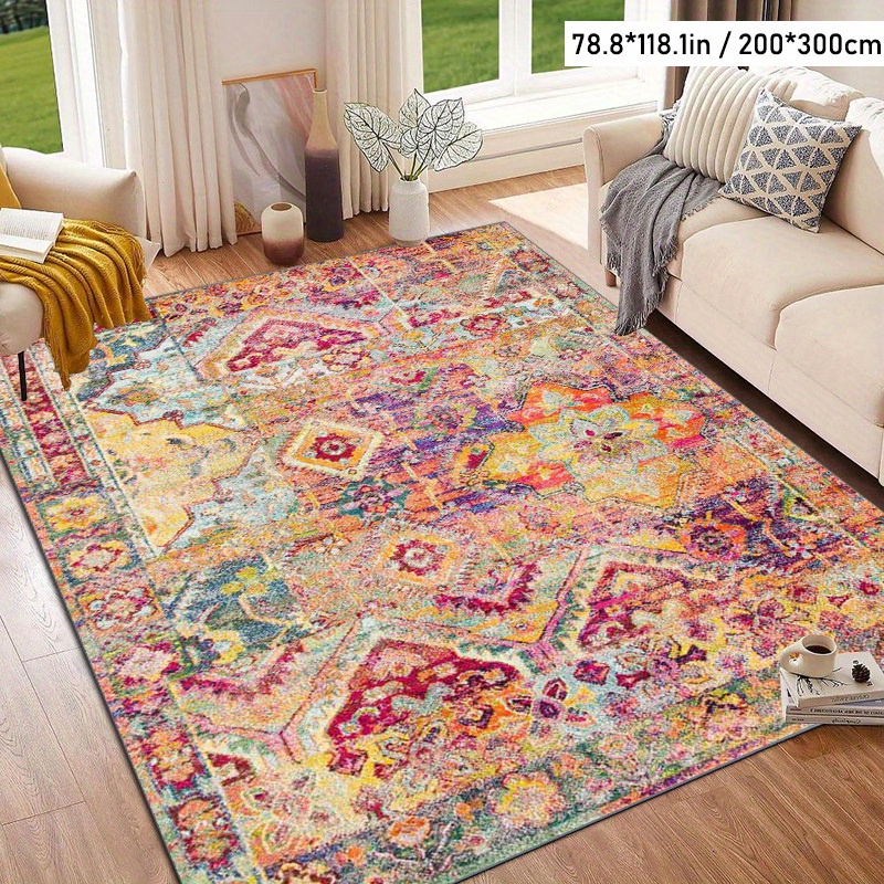 TEMU Soft Velvet + Dot Plush 1pc Exquisite Vintage Pattern Rug, Area Carpet Suitable For Living Room, Bedroom, Study, Garden, Balcony, Shop, Office,