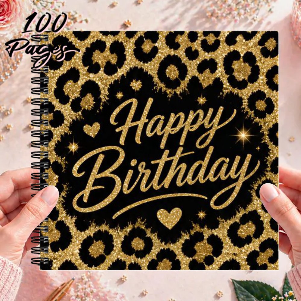 TEMU 1 'or pour anniversaire 20X20 cm, 'or pour fête d'anniversaire, journal de messages souvenir à imprimé léopard pailleté doré pour que signent et