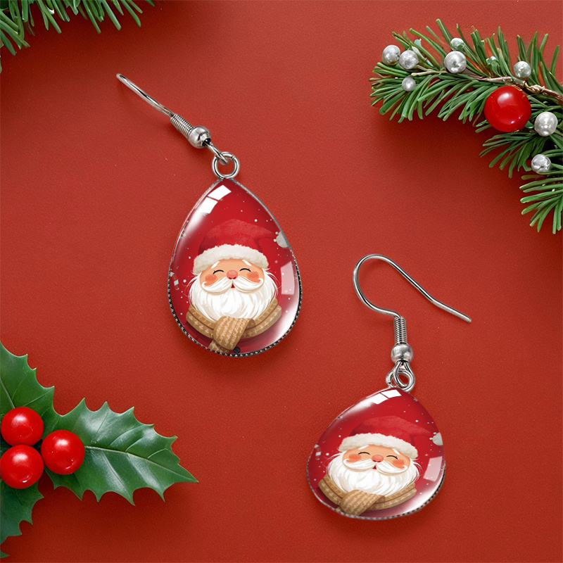 Santa Claus Illustration Waterdrop Earrings