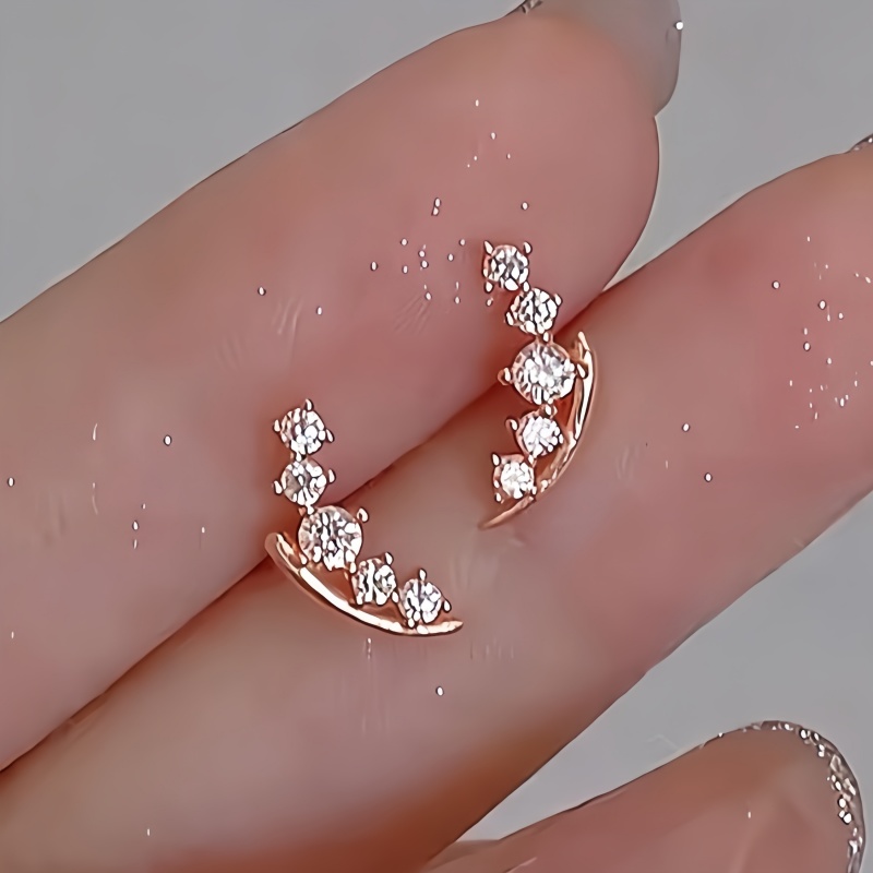 Synthetic Zirconia Moon Climber Stud Earrings for Women