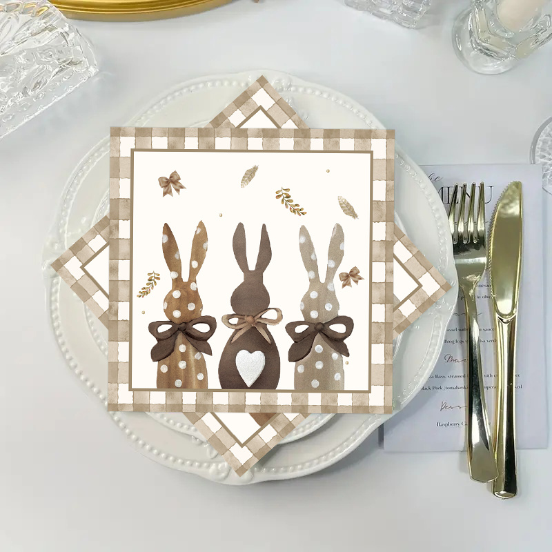 

24-pack Vintage Easter Bunny Napkins, 2-ply Paper Napkins For Birthday & Celebrations, Decor, Universal Holiday Party Supplies