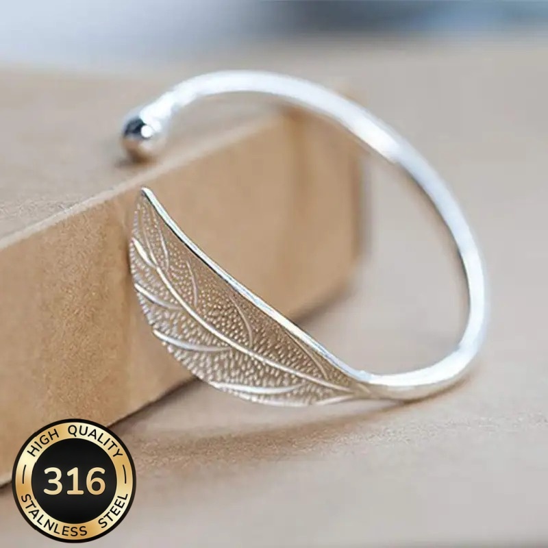 TEMU [Ganicat ] Brazalete elegante de acero inoxidable 316 con forma de hoja para mujer - Versátil, joyería diaria y de para todas , accesorio de |
