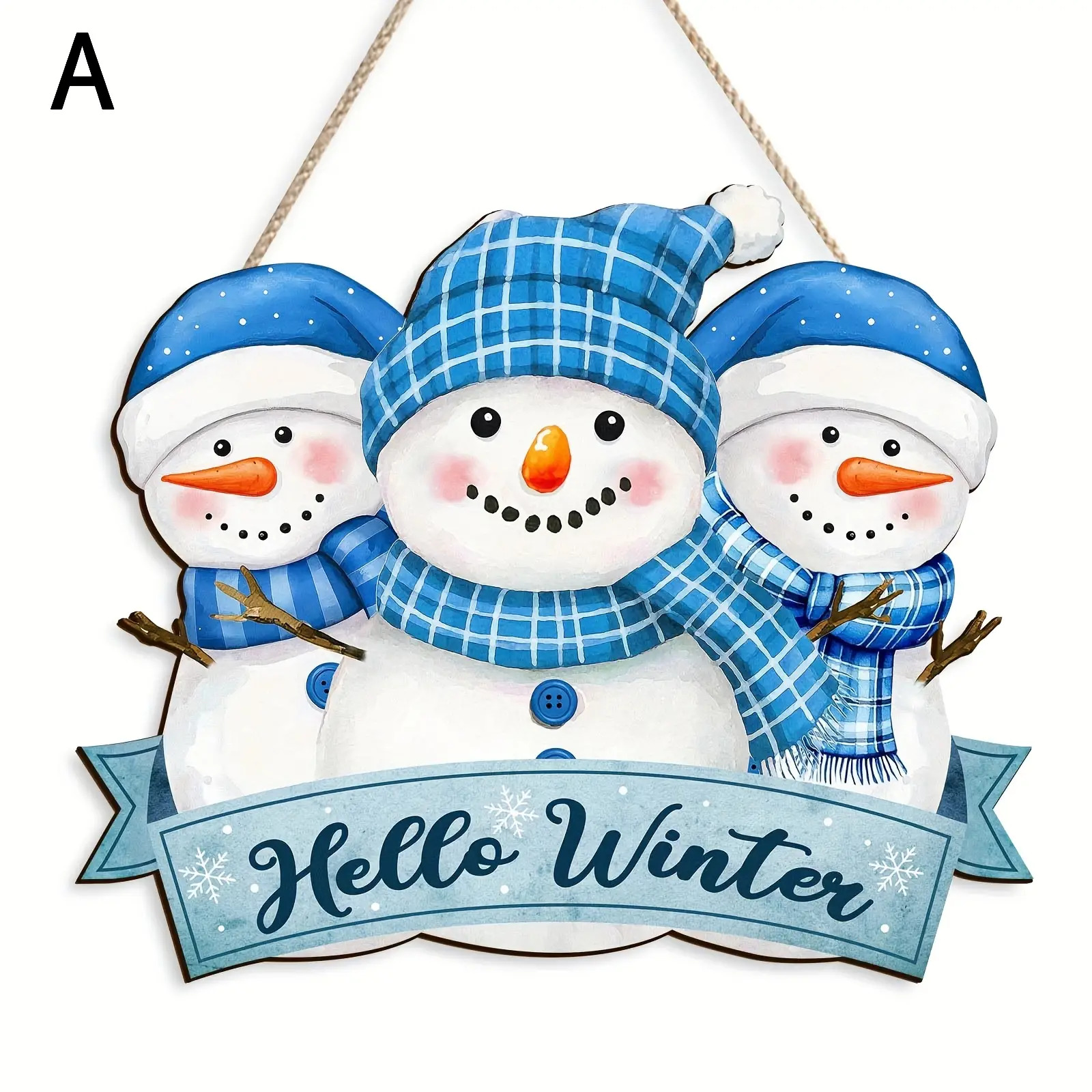 TEMU 2d Flat, 2d Flat Printing, Wooden 3 Snowmen Hello Winter Door Sign Door Snowman Wooden Door Sign, Suitable For Home Christmas Outdoor Farmhouse