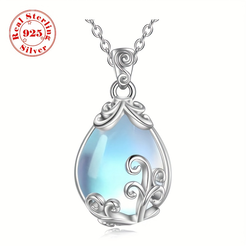 Moonstone Teardrop Pendant Necklace, Hypoallergenic