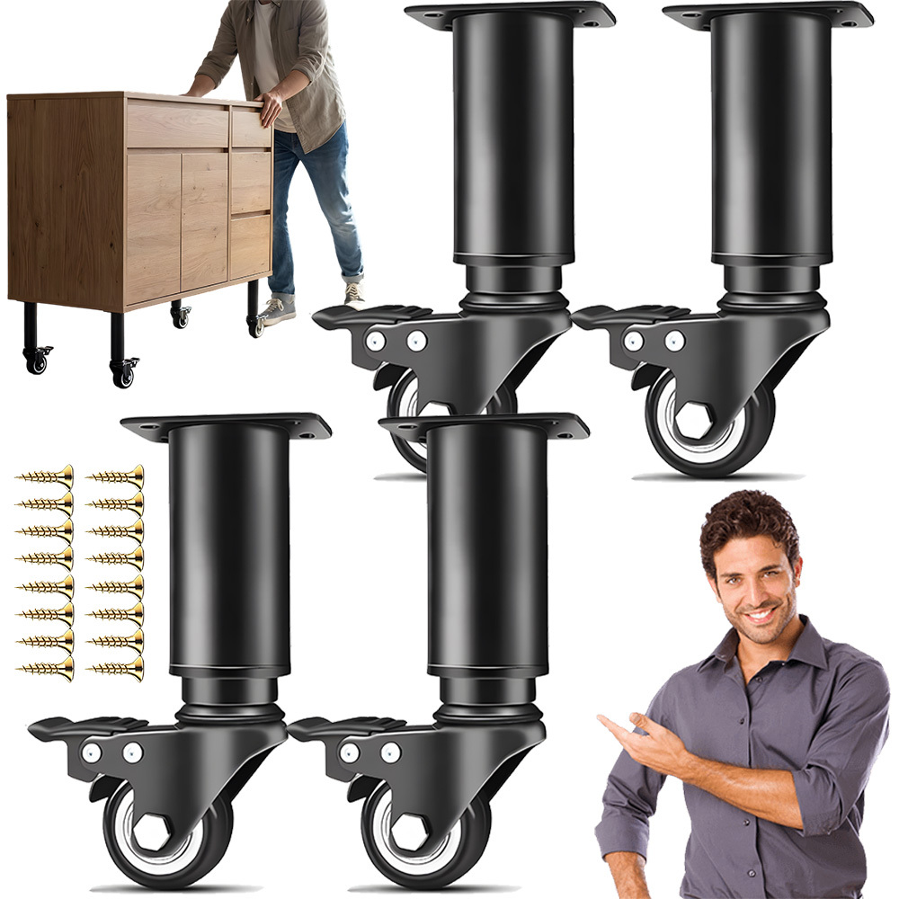 7 Inch Metal Adjustable Furniture Legs With Swivel Casters, Suitable For Cabinets/sofas/beds/dressing Tables/recliners/coffee Tables, Heavy-duty Replacement Support Legs With Casters, 4-pack