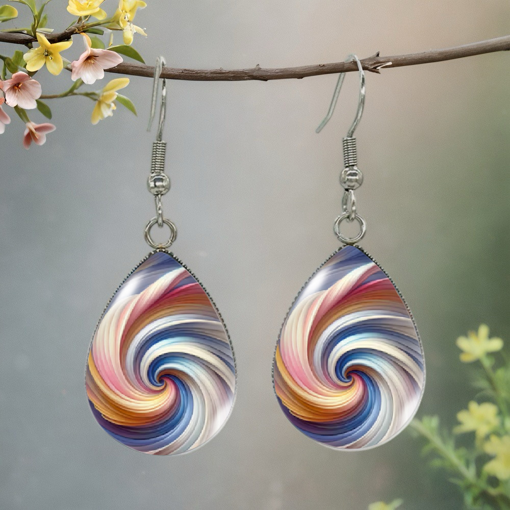 E-shop 1 Paar Exquisite Mehrfarbige Wirbel-Ohrringe – Moderne Fließende Textur Hänge-Schmuck, Ein Feines Geschenk für Männer Frauen