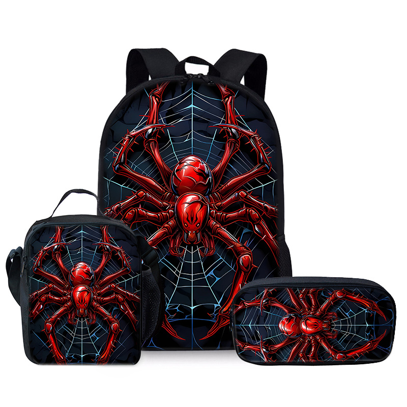 

3pcs Set Spider Web Print Pvc Backpack, Fashion Lightweight School Bag, With Adjustable Straps, Zipper Closure, Hand Washable, For Teens And Adults