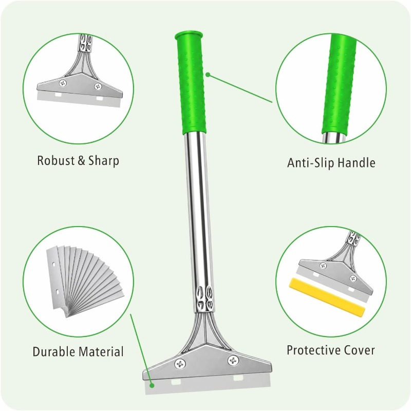 3 Pack Heavy Duty Wallpaper Scraper Tool, 10.16 cm Blade Long Handle Non Slip Wall Scraper with 30 Spare Blades, Perfect for Wallpaper Stripping, Paint, Tile Adhesive And Glue Removal