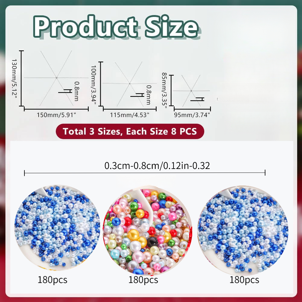TEMU 24pcs de Fil de Neige avec 540pcs Perles Rondes, Fil de Perles Métalliques de 3.7/4.5/5.9 Pouces 3-8Mm Perles de Perles Cordes Métalliques pour