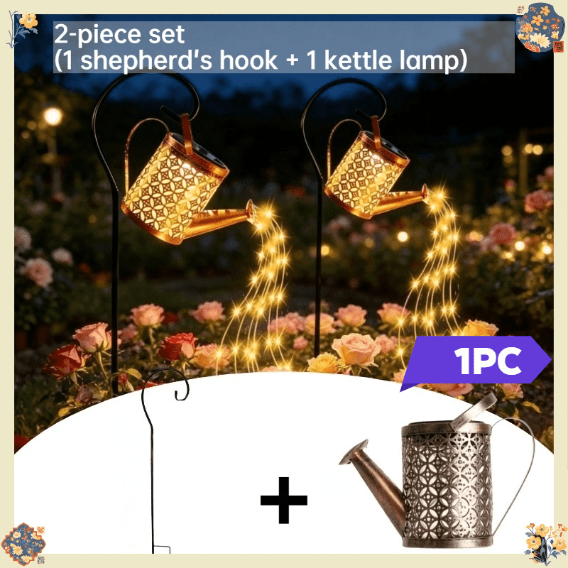 E-shop 2 Stück Solar-Gießkannen-Lichter mit warmem Licht/buntem Licht (1 Gießkanne + 1 Haken), Solar-Metall-Gießkannen-Lichter für den Außenbereich zur