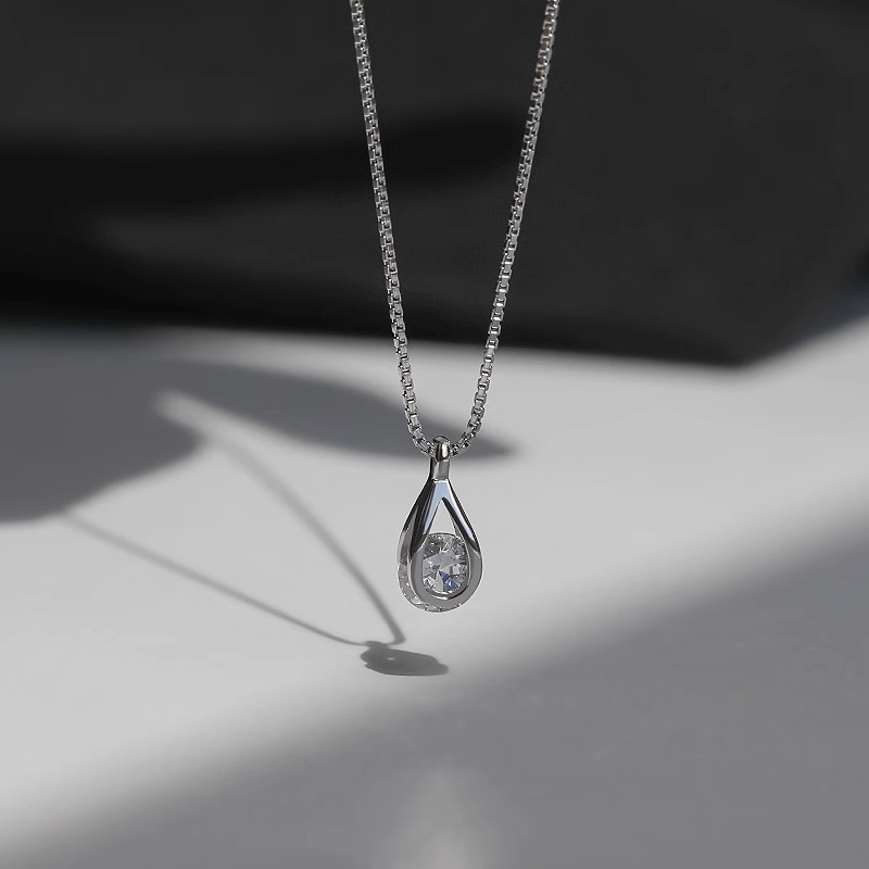 TEMU Women's Elegant Korean- Delicate Teardrop Synthetic Zirconia Pendant Necklace - Minimalist Lightweight Chain Jewelry For Casual Attire & Formal