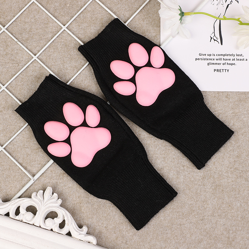 Image of 3d Three-dimensional Non Slip Non Slip Silicone Cat Claw Meat Pad Gloves Cute Plush Fingerless Gloves