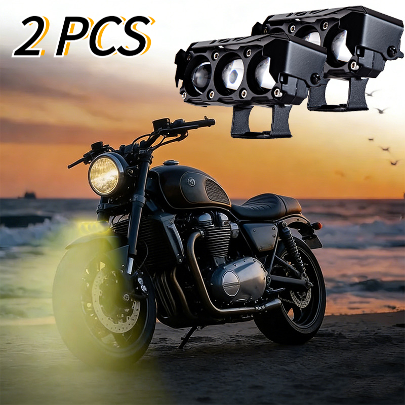 TEMU 2pcs Universal Motorcycle Lights: , Bright Three-eye Fish-eye Lens Led Night Riding Lights, Without Battery