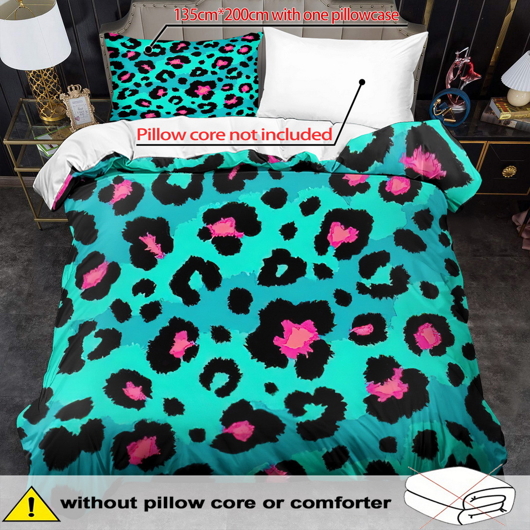 TEMU Leopard Print Theme Down Comforter Cover Set - 2/3pcs, Soft Comfortable Breathable Animal Print Bedding, Animal Pattern Duvet Cover Set, 100%