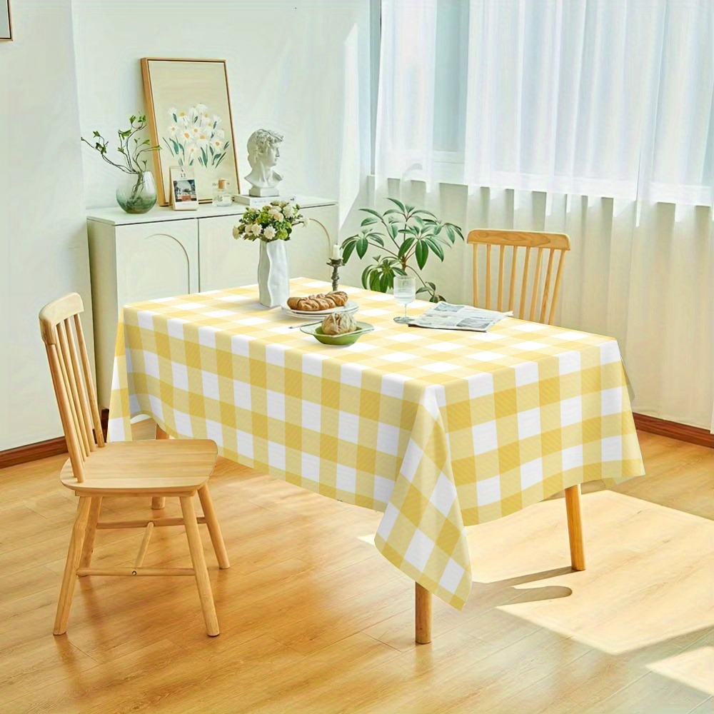 TEMU 1pc Of Cute Yellow Soft Checkered Background Tablecloth, Rectangular Shape, Easy And Elegant, Suitable For Coffee Tables, Home Decoration For
