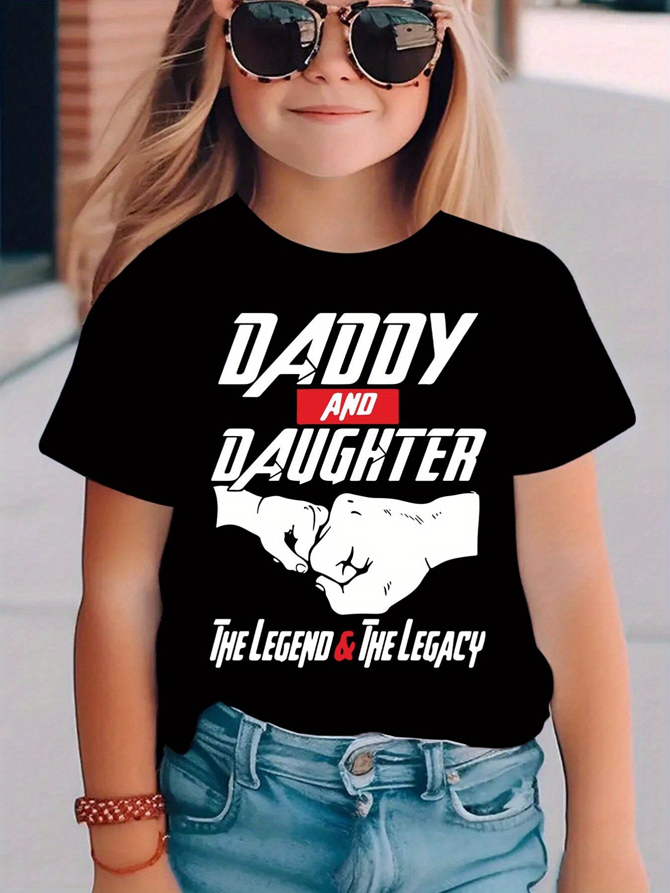 Girls Short-Sleeve T-Shirt 'Daddy And Daughter' Letter Pattern Print Casual And Versatile Top Summer Fashion for with DX4072