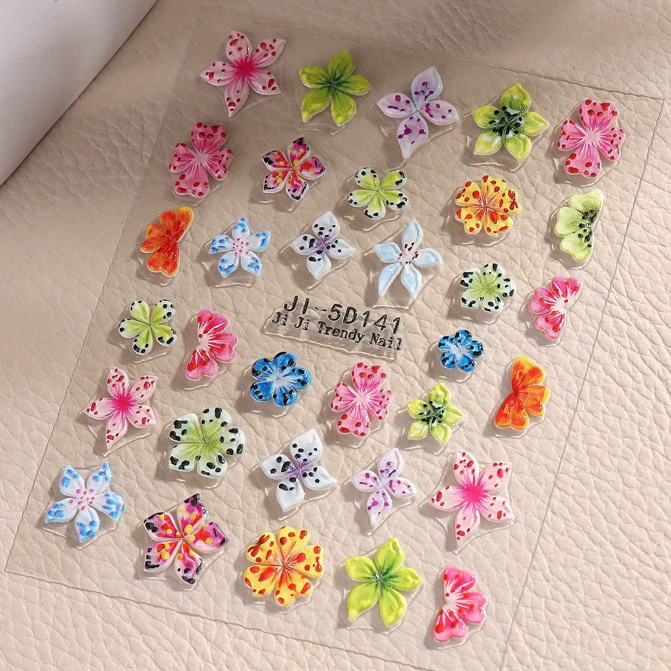 1pc 5d Embossed Leopard Hibiscus Flower Nail Stickers Colorful Petal Flower Nail Decals Y2k Ink Dot Hawaiian Petal Embossed Self-adhesive Slider Carving Art Nail Art Decals 2pcs