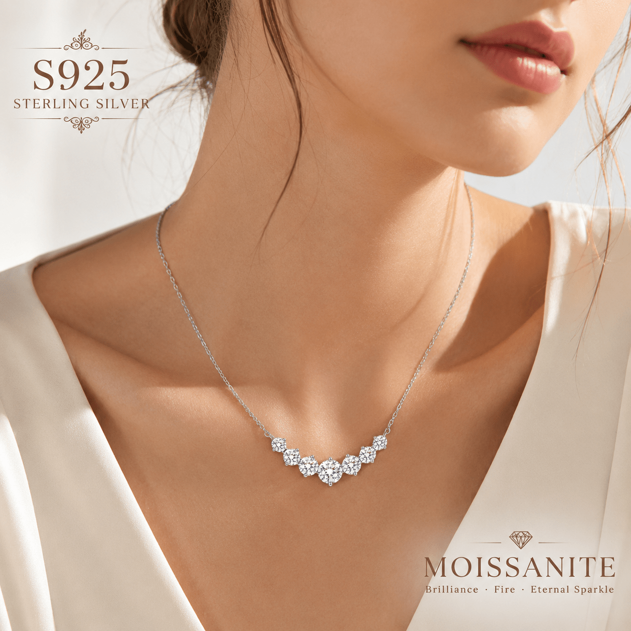 S925 Moissanite Necklace Set with 7 Moissanite Stones — Elegant Gift