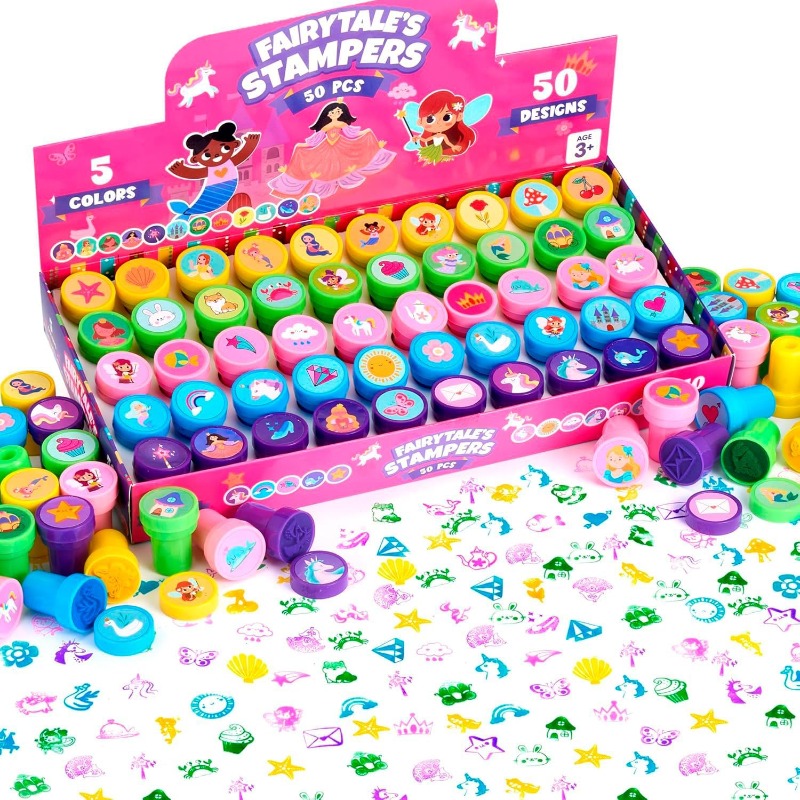 TEMU 50pcs Fairytale's Themed Stamps With 50 Designs For Birthday For Party Favor, Carnival Prizes, , Valentines, Photobooth Props For Party Events,