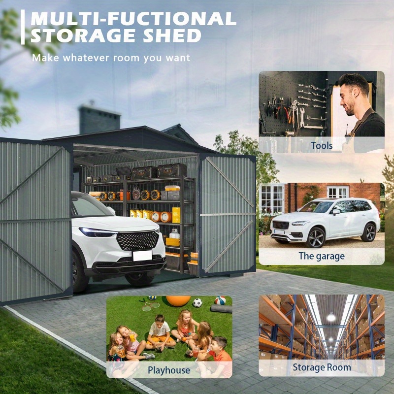 20x10ft Heavy-Duty Metal Outdoor Shed with 2 Doors & 4 Vents - White Garden Tool House for Car, Truck, Bike, Lawnmower Storage - Durable Backyard Utility Storage for Tools, Bikes, and More, Shed for Outdoor Storage, Vehicle Protection, Modern Aesthetic, Sturdy Construction, Storage Sheds for Outside