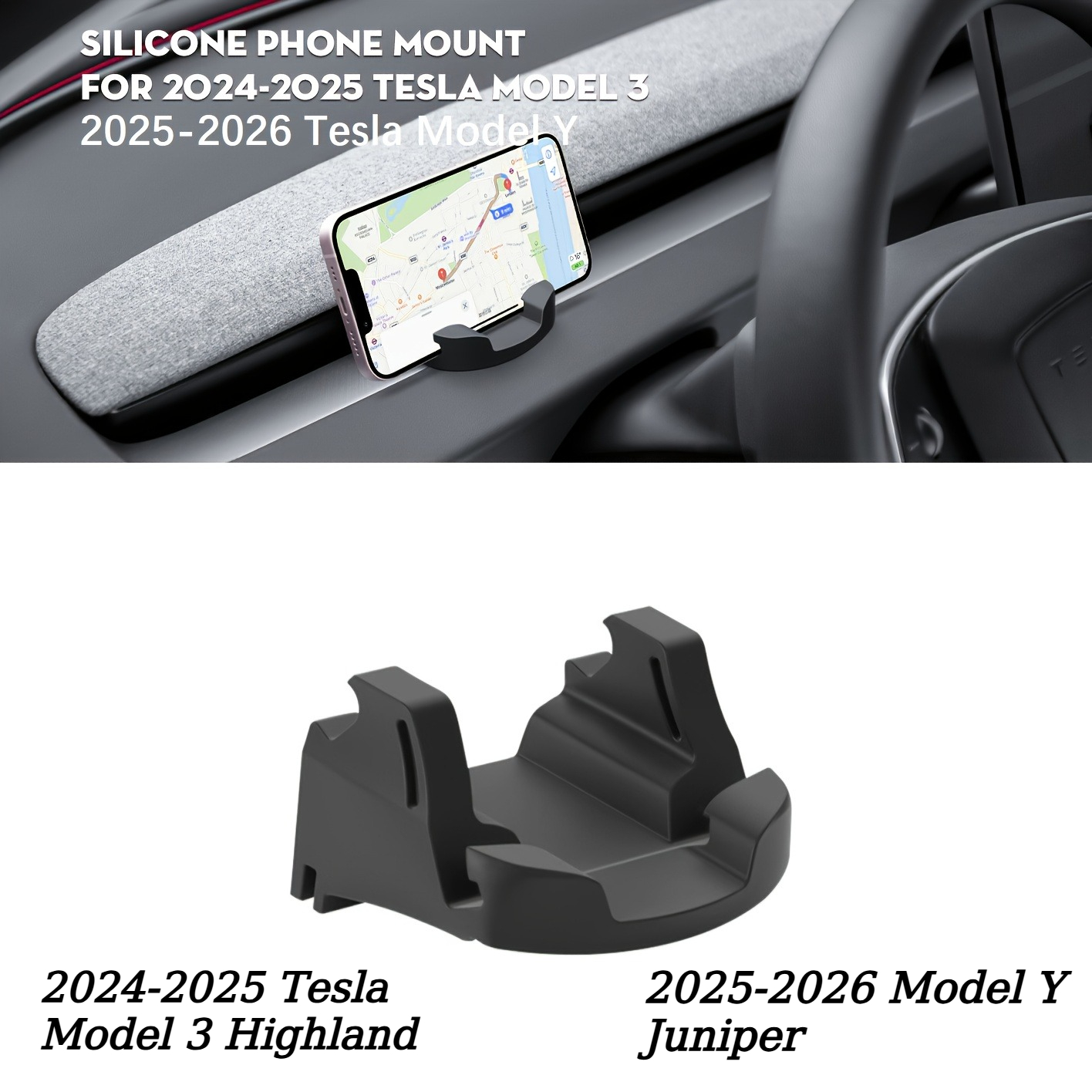 TEMU 1pc Silicone Phone Holder, Compatible With 2024-2025 For Model 3 Highland & 2025-2026 , Car Interior Additions