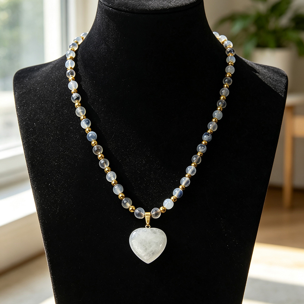 Women's Vintage-Style Handmade Gray Agate Bead Necklace