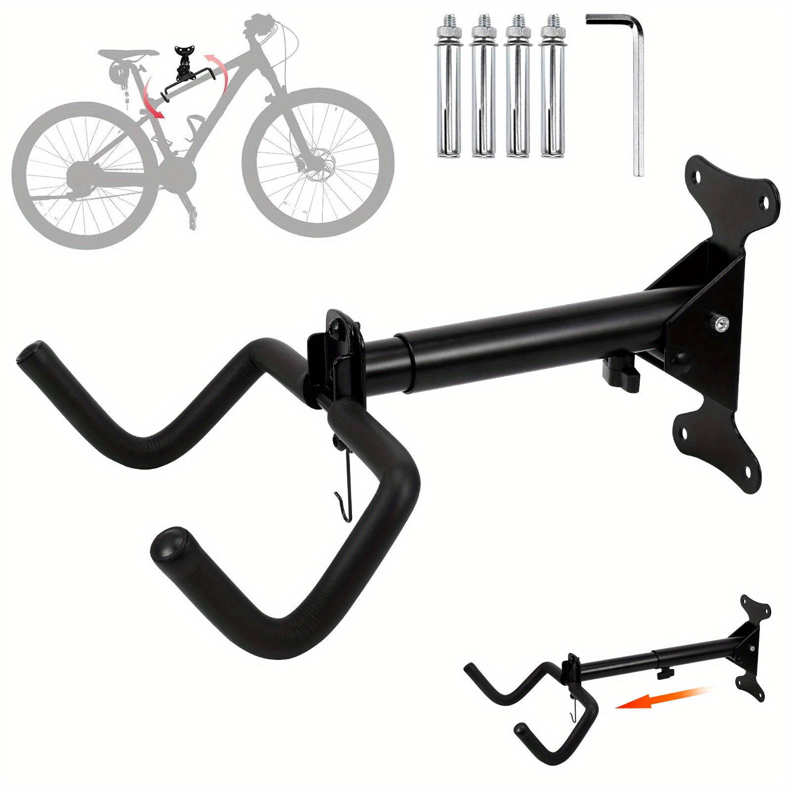 TEMU Bike Wall Hook, Garage Storage Rack Hook, Horizontal Indoor Bicycle Stand, Ideal For Hanging Mountain, Road & Hybrid Bikes