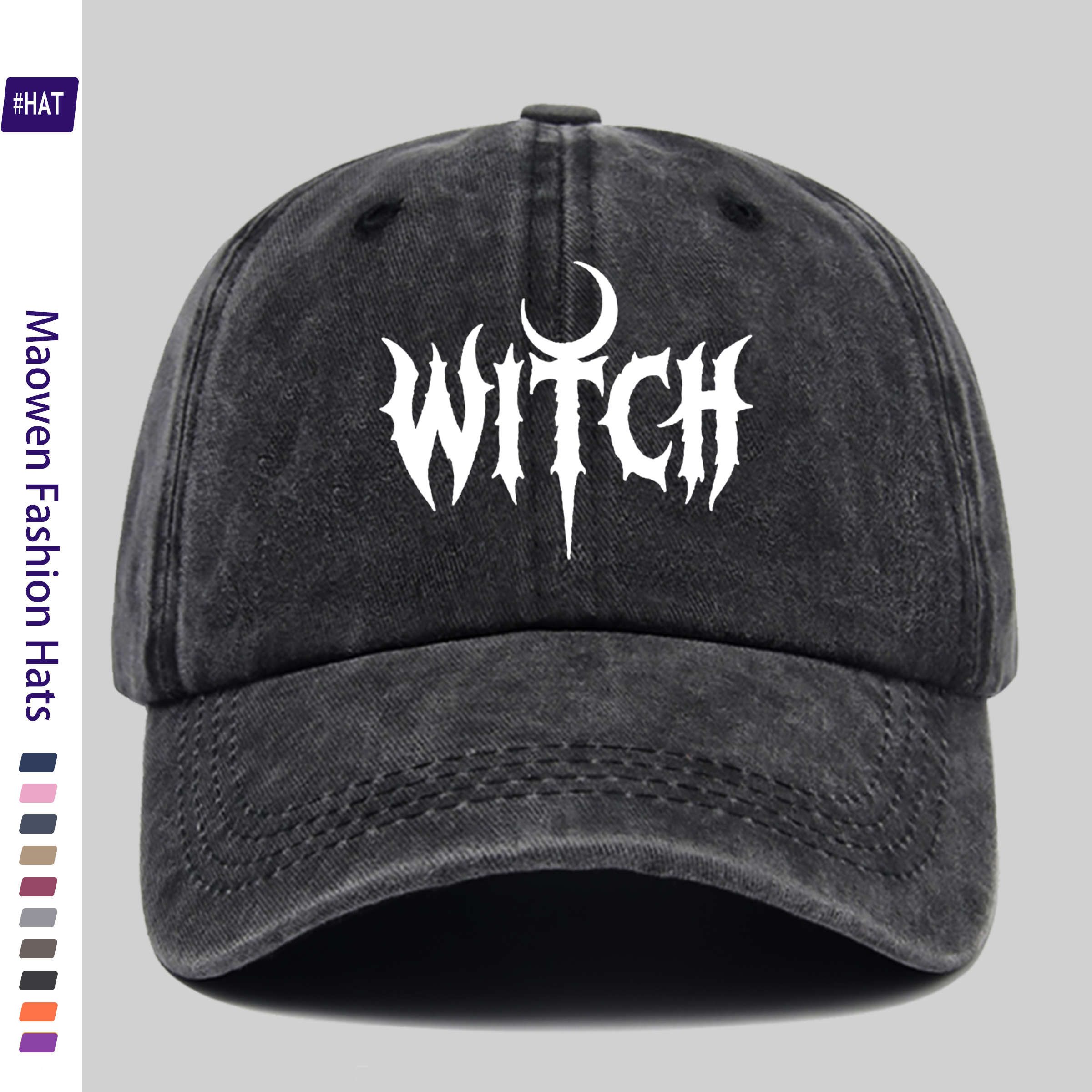 TEMU 1 pièce Casquette de baseball délavée avec motif de lettres de sorcière et impression tendance, convient aux fêtes d'Halloween, casquette de