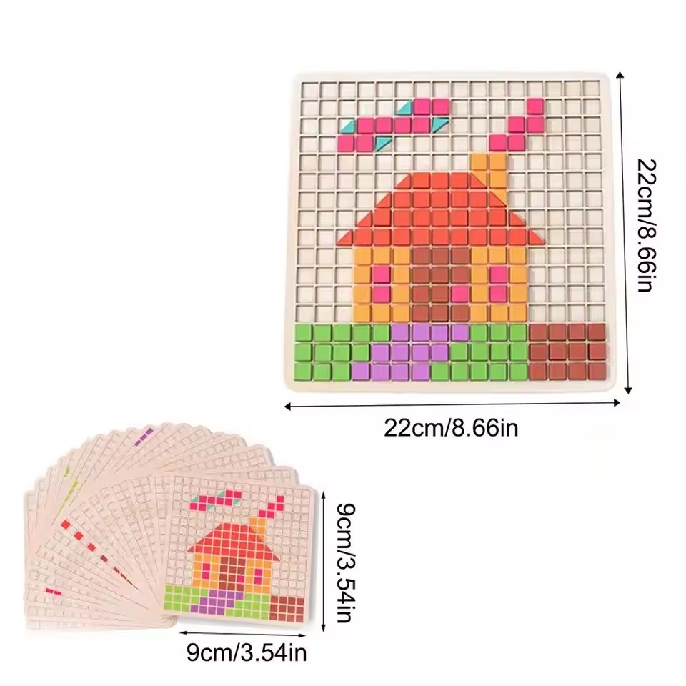 3D Pixel Particle Blocks Wooden Mosaic Puzzle for Kids