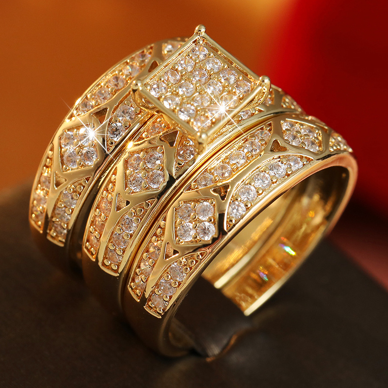 Light Luxe Three-Piece Ring Set with Synthetic Zirconia