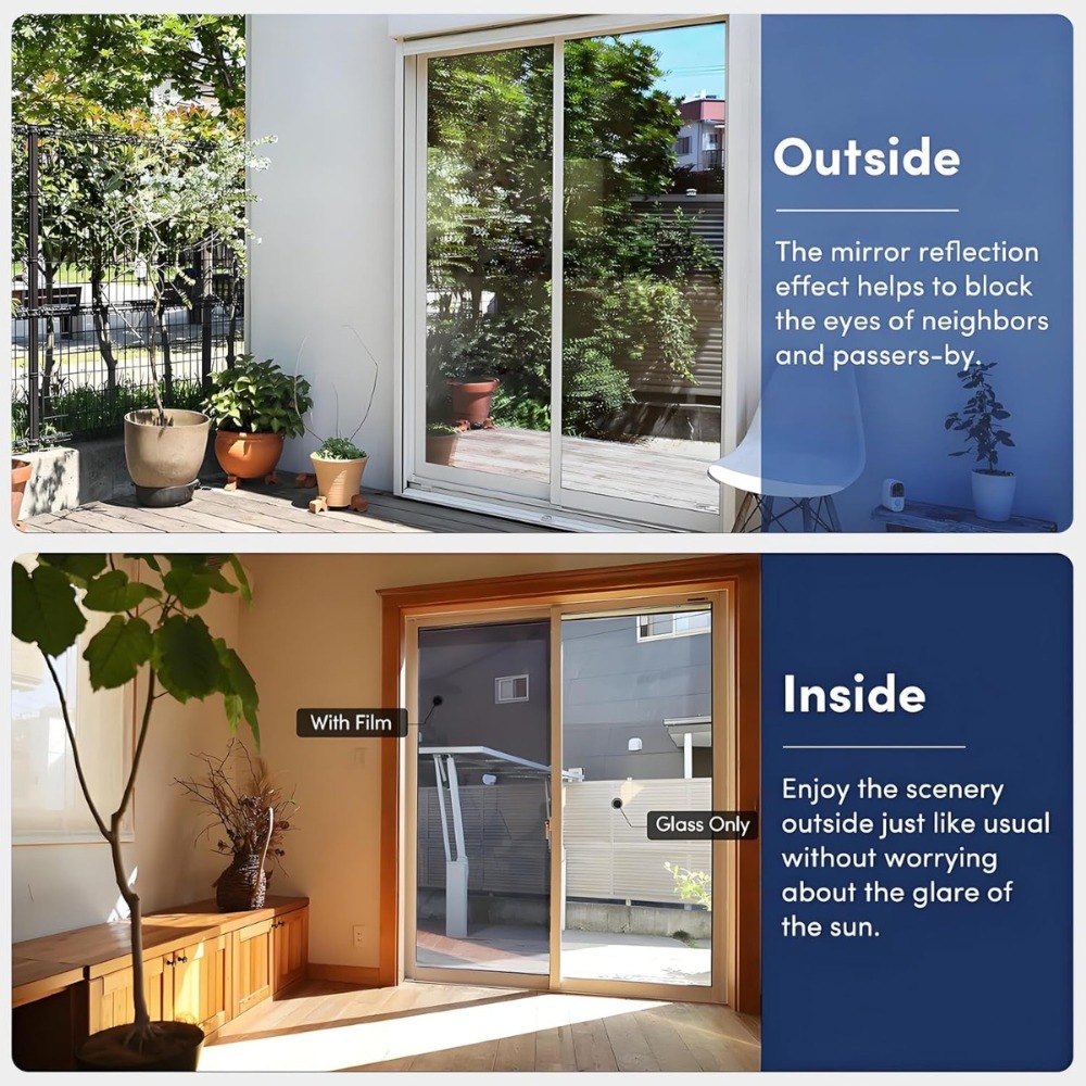 TEMU 50cm X 4.5m Privacy Window Film, For Home Heat Control Window Tint, Sun Blocking Reflective Window Film Not In, Cling For Windows Office Door