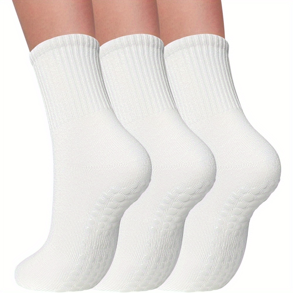 Image of 3 Pairs Of Solid Color Women's Pilates Grab Socks, Yoga Anti Slip Socks, Training Sports Socks