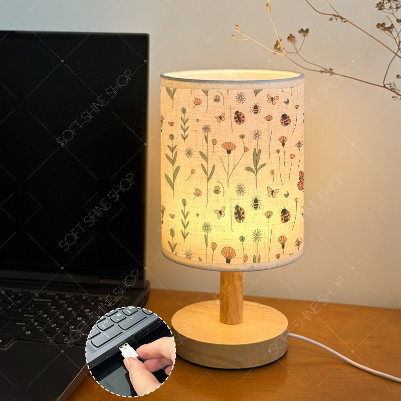 USB-Powered Print Table Lamp with Fabric Shade