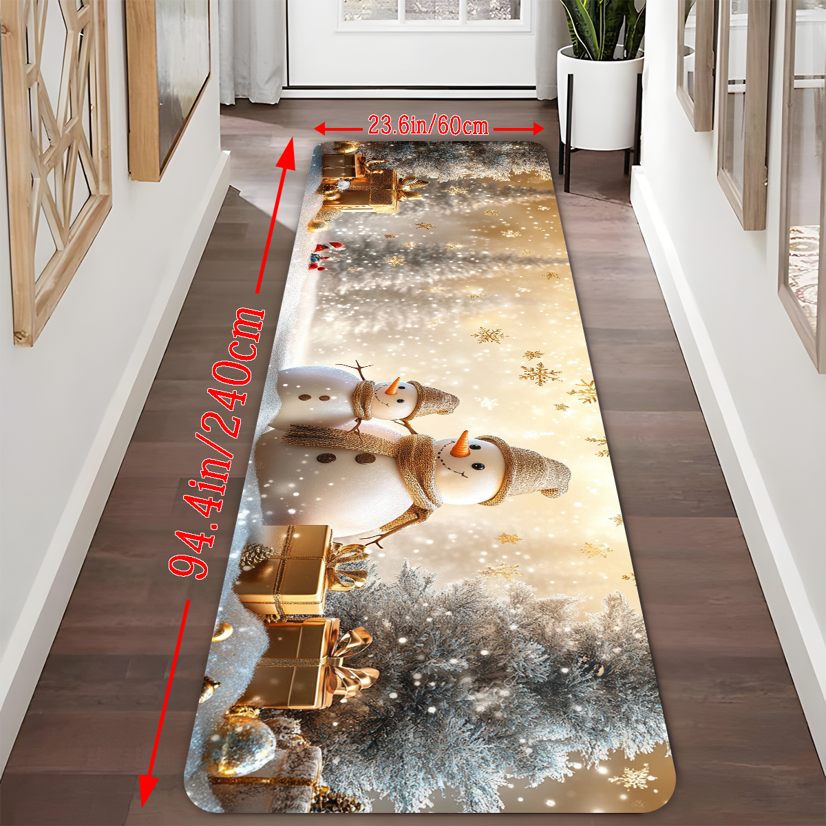 TEMU 1,0 cm di spessore + base antiscivolo - 1 pezzo Tappeto Runner Famiglia Natalizio, Sfondo Multicolore, Tappeto per Bagno, Antiscivolo, Tappetino
