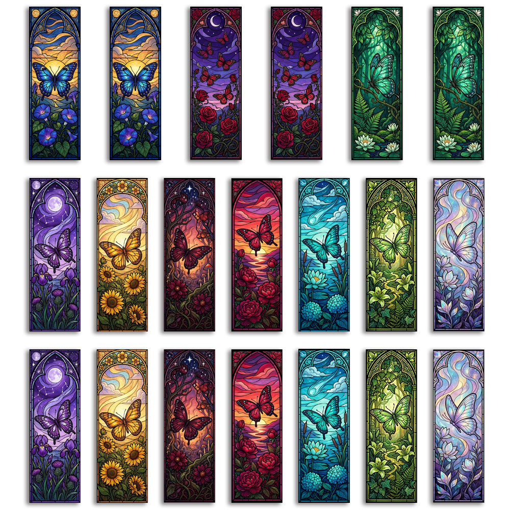 TEMU 20pcs Stained Glass Bookmarks Suitable For Book Lovers, Vibrant Floral & Nature Page Markers With Stained Glass Wings, Bookmark For Books,