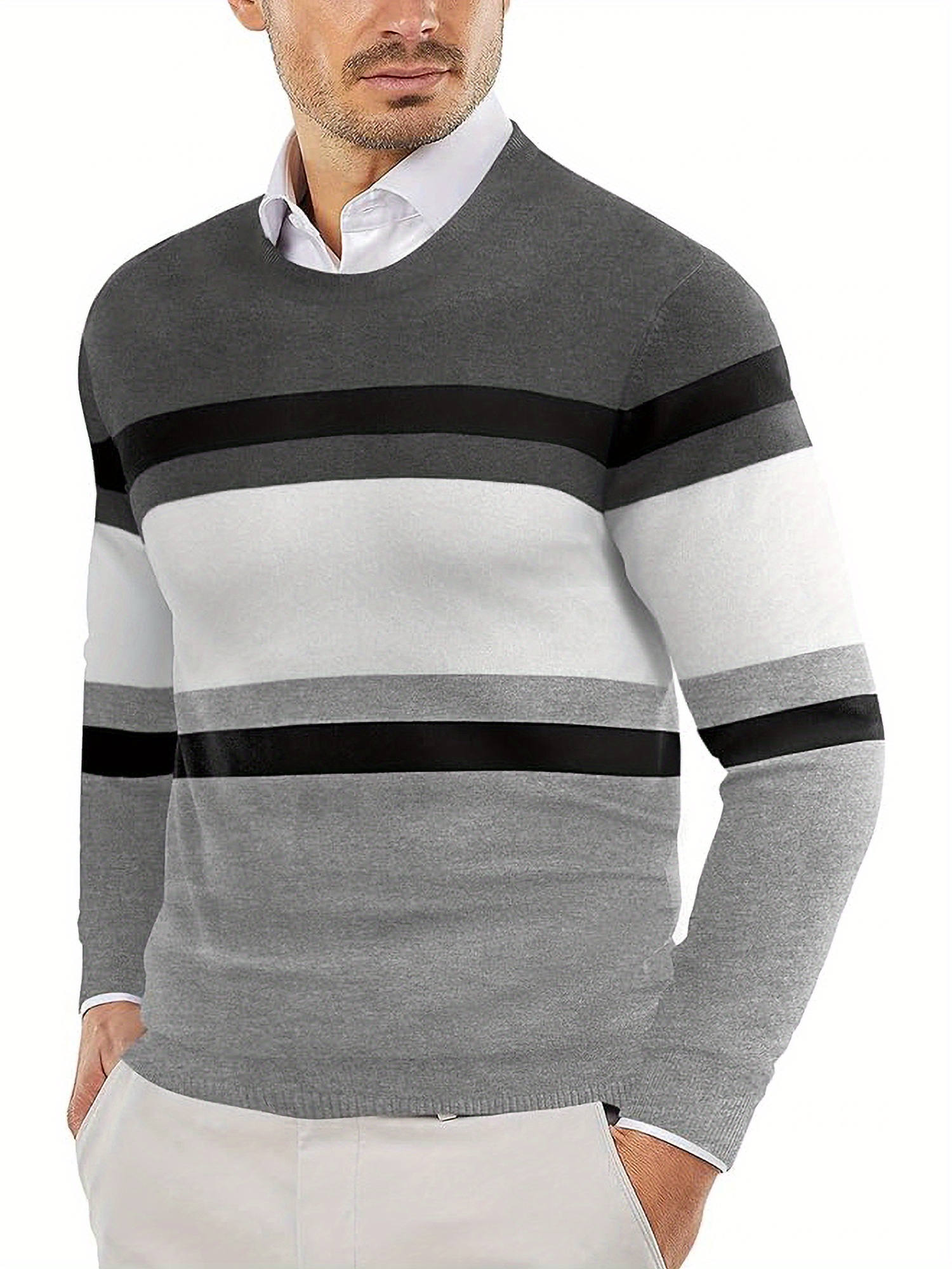 „ELESOL“ Vyrų Lengvas Megztinis su Apvalia Iškirpte - Minkštas Poliesterinis Megztinis Rudeniui/Žiemai, Kasdienis ir Šventinis, Vienaspalvis, Skalbiamas Mašinoje, Universalus Vyrų Megztinis | Apvalios Iškirptės Megztinis | Patogus Tinka