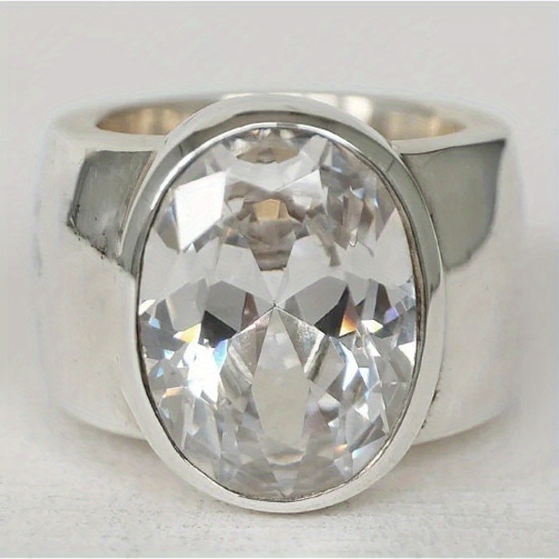 E-shop Vintage Easy Ring mit breitem Rand und ovaler, funkelnder synthetischer Cubic Zirkonia, für , Partys und tägliche Accessoires, einzigartiges