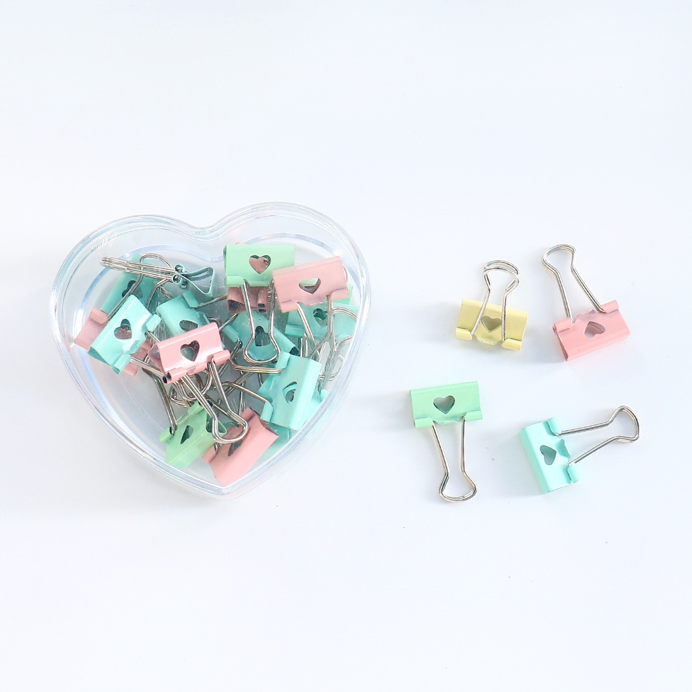 

24pcs Kawaii Heart-shaped 19mm Metal Binder Clips In Pastel Colors - Office & School Supplies, Assorted Patterns