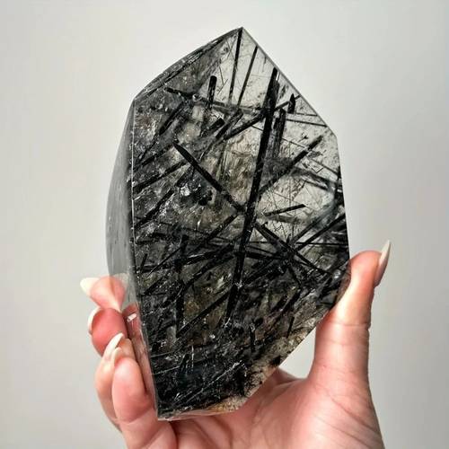 natural black rutilated quartz black tourmaline irregular multi display for living room desk random one
