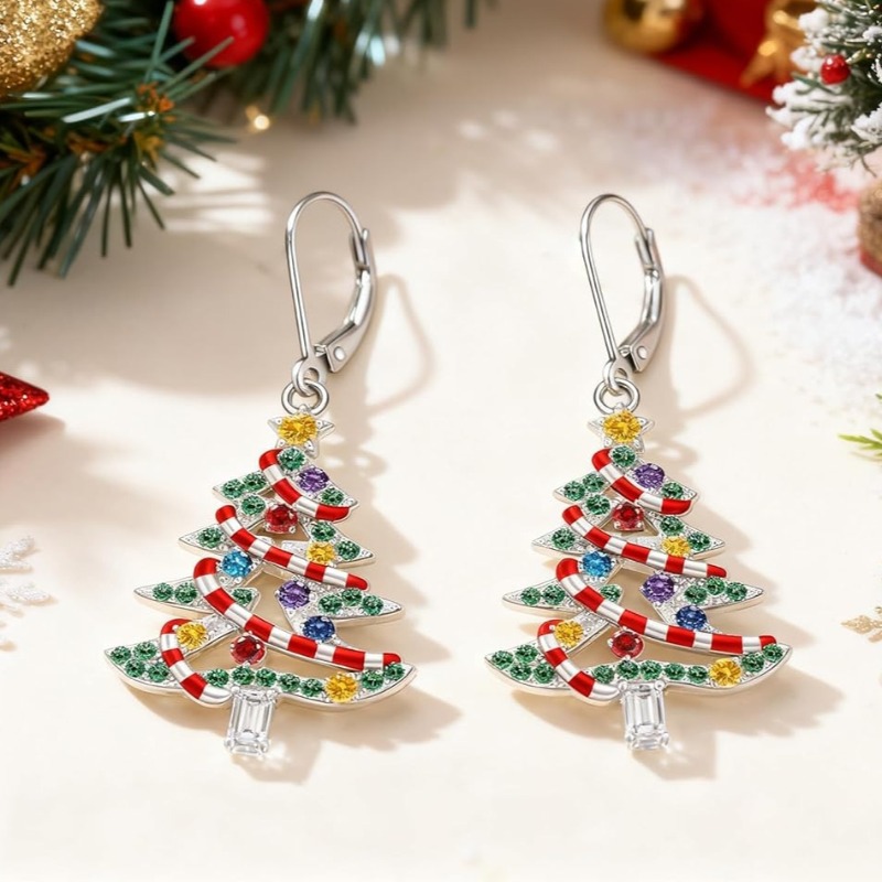 Luxury Inlay Multicolor Zirconia Candy Cane Drop Earrings