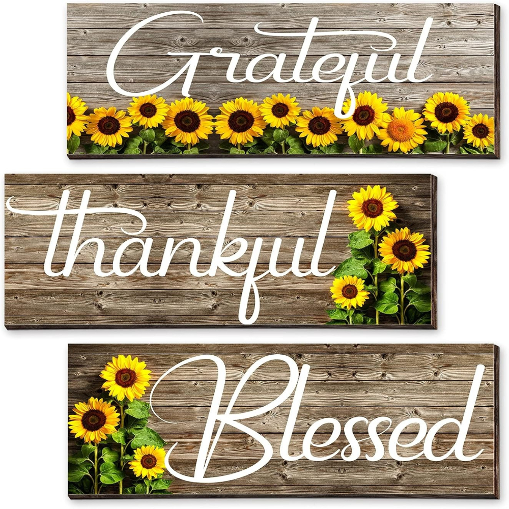TEMU 3 Sunflower Gratitude Wall Decoration Art Logo Wooden Wall Hanging Sign Sunflower Print Decoration Thanksgiving Bathroom Bedroom Kitchen