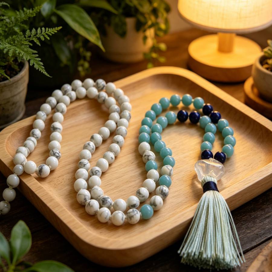 Bohemian Natural Stone Bead Necklace, Handmade