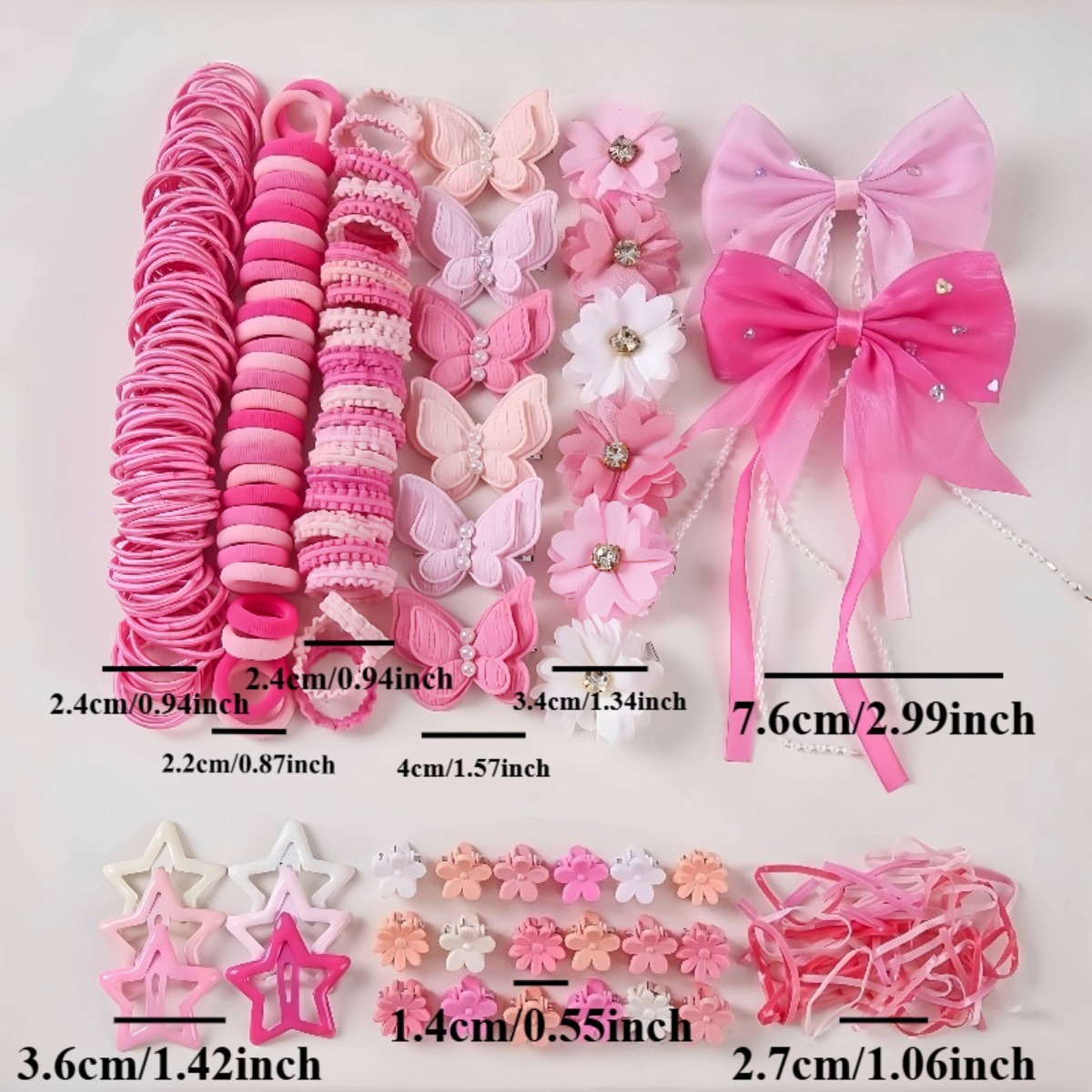 533pcs Pink Butterfly Bow Hair Clip Value Set