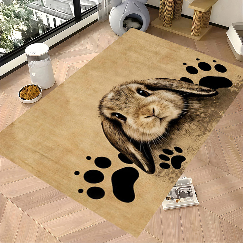TEMU Realistic Style Rabbit Head, Black Paw Print Pattern Pet Mat, Overall Style Soft And Warm, Soft Fleece Pet Mat, Non-slip Bottom Stable And