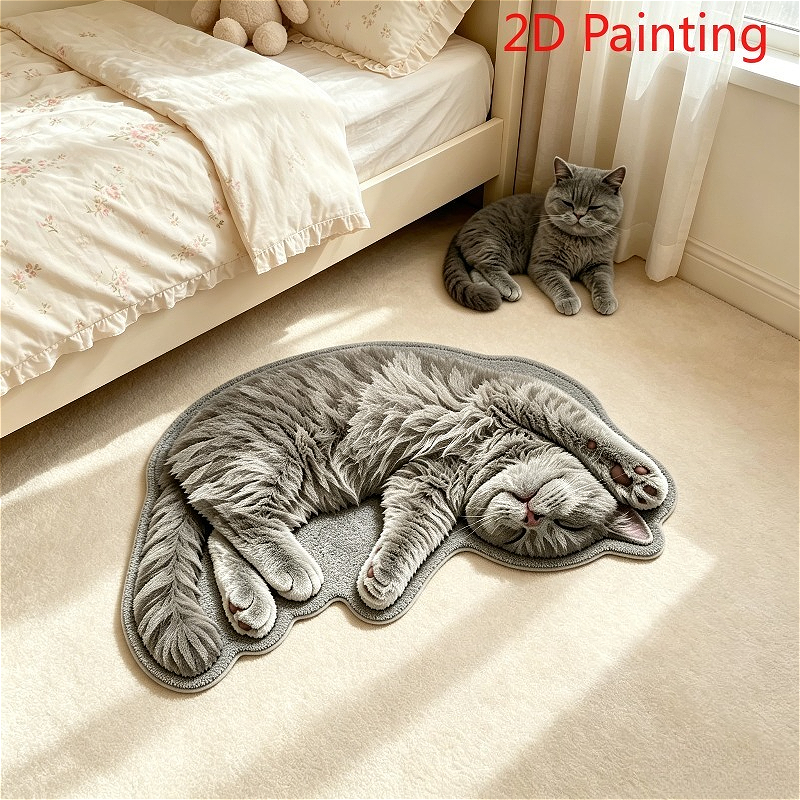 TEMU 1pc Lazy Sleeping Position British Short Blue Cat-shaped Special-shaped Carpet, Suitable For Bedroom, Living Room, Dressing Table, Doorway,