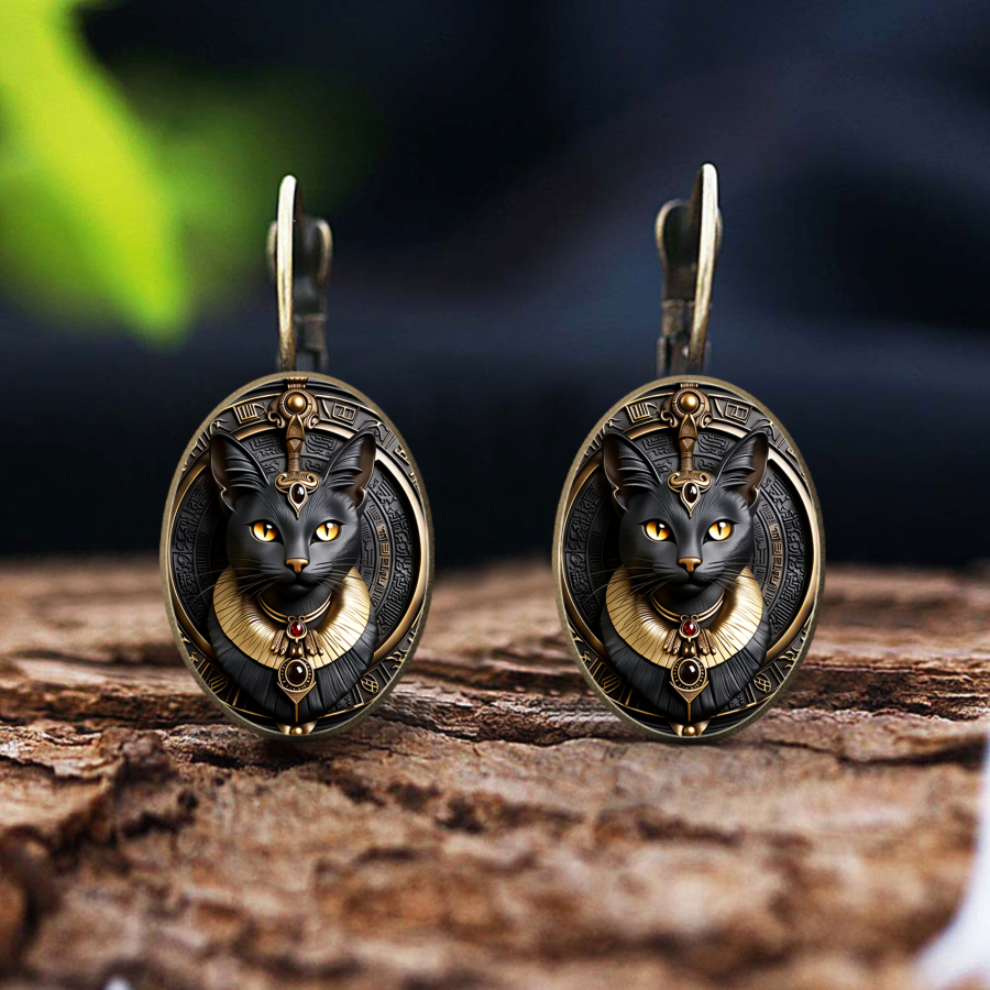 TEMU 2pcs Egyptian Cat Earrings Ancient Egypt Jewelry - & Earrings Suitable For &, Birthday/christmas/everyday Gifts, Historical Accessories