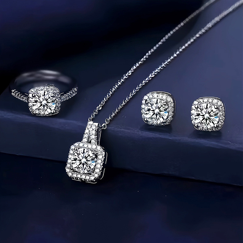 

4pcs Jewelry Set, Silvery- Alloy With White K Plating, Glass Gemstones, Elegant Women's Necklace, Earrings, And Ring Set, And , And Birthday Gifts