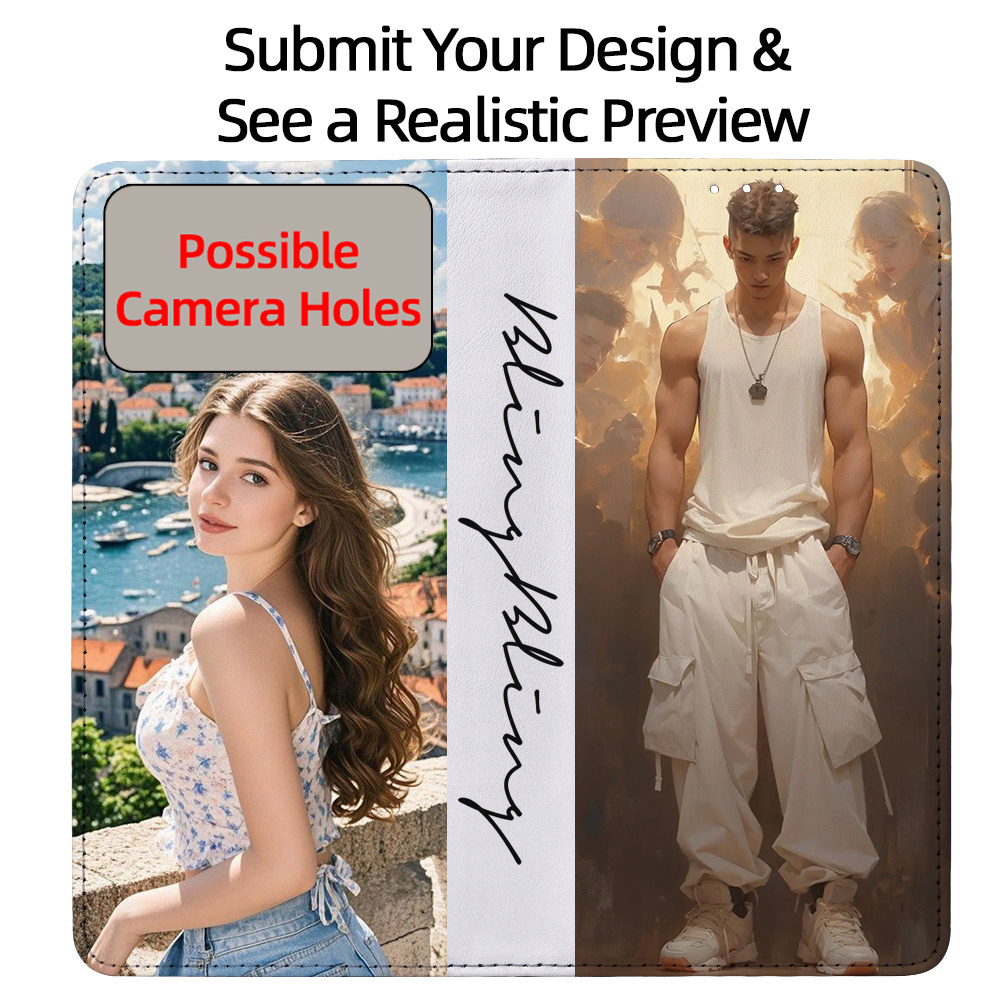 TEMU Coque de téléphone - DIY Personnalisée Imprimée UV Image Personnalisable Photo Étui en Similicuir avec Fentes pour Cartes Portefeuille Image