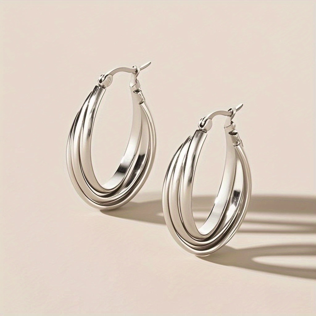 TEMU Anti-allergy Irregular Ring-shaped Stainless Steel Earrings. Easy And Elegant, High-quality Fashion Earrings For Women Are Suitable For Daily